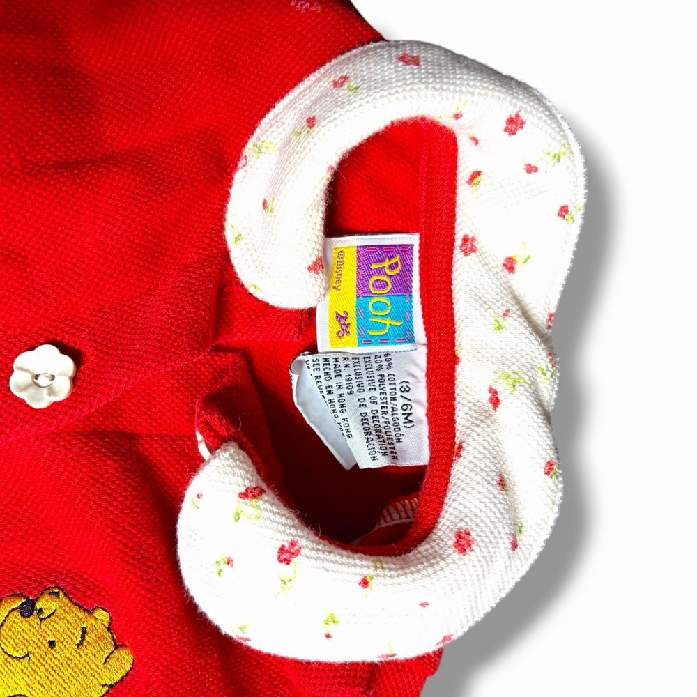 vintage winnie the pooh baby Girl Set Sweater Pants 3-6 Month red Embroidered - Picture 3 of 5